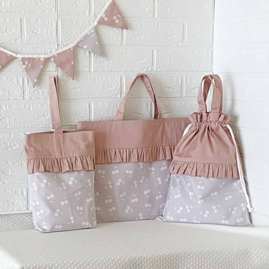 選べる4カラー　さくらんぼ　ニュアンスカラー　くすみピンク　3点セット　入園入学　チェリー　サイズオーダー　【301】