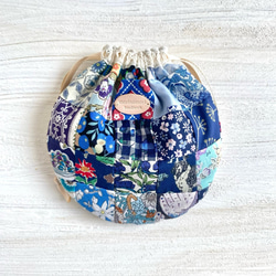 はぎれを愛でる》パッチワークの巾着 ブルー系 巾着袋 morinomori 雑貨