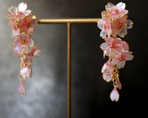 天然石♡はるうらら〜枝垂れ桜のスペシャルロングピアス14kgf 1_161dca88156243634413a6a8a193