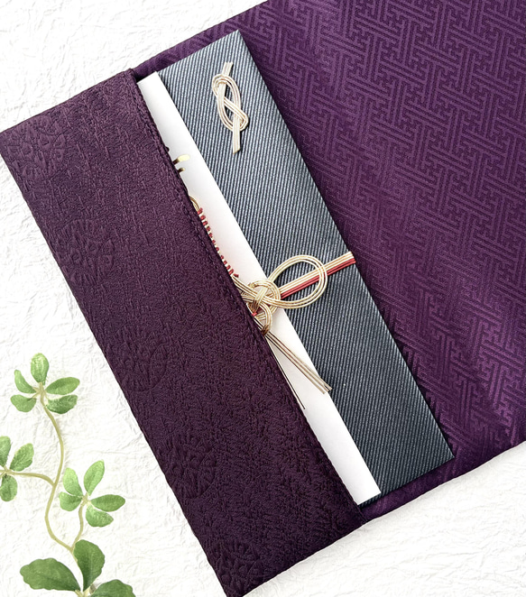 慶弔両用　袱紗(ふくさ) 菱地に丸菱　紫 3枚目の画像