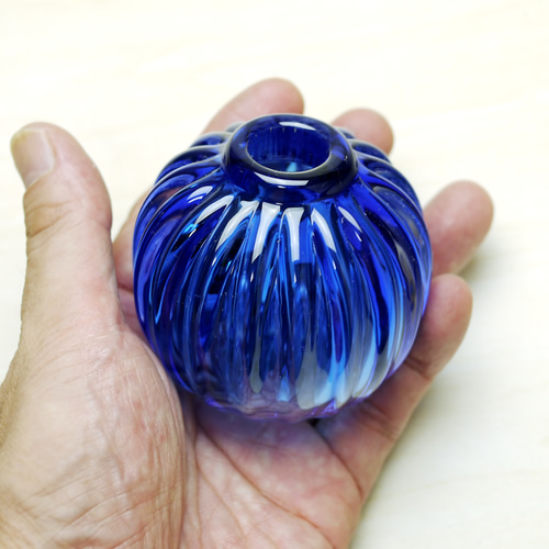 丸モール一輪挿し（青） 一輪挿し・花瓶・花器 創作ガラス寺田