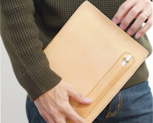 iPadケース 本革 ヌメ革 ナチュラル 生成り タブレット apple pencilも