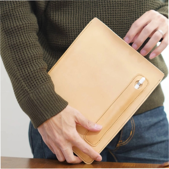 本革レザー iPadケース イタリアンレザー ナチュラル iPadケース 本革 ヌメ革 ナチュラル 生成り タブレット apple pencilも