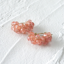 送料無料14kgfn Cherry Quartz wrapped hoop earring/pierced earri 1枚目の画像