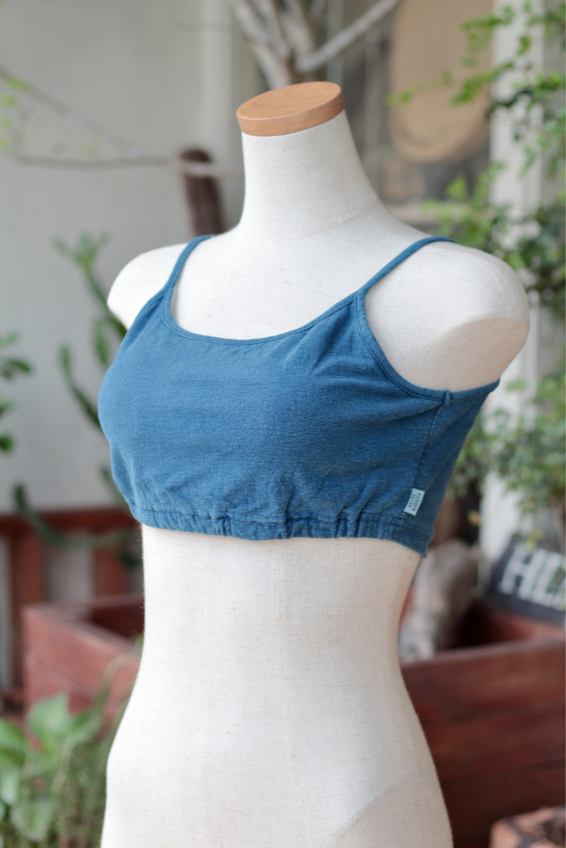 ブラトップ② （パッドポケット付き）【 ヘンプ リネン オーガニックコットン 】/ 藍染め ライト インディゴ