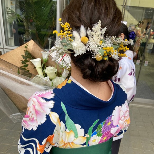 【ミモザ】ヘッドドレス 髪飾り 卒業式 ドライフラワー髪飾り ～ミモザ～ 卒業式 ウエディング 春 夏