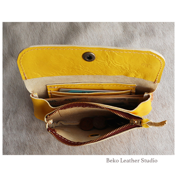 ２層の長財布/黄色ふんわり長財布/ハンドメイド革作品/2sou-yellow 2枚目の画像