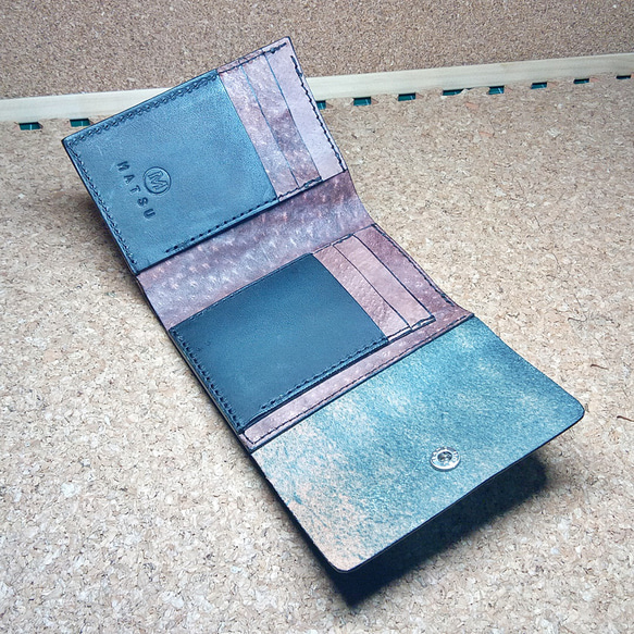 カード多数収納三つ折り財布 メンズ レディース 本革 ヌメ革 サドルレザー PWHW8 9枚目の画像