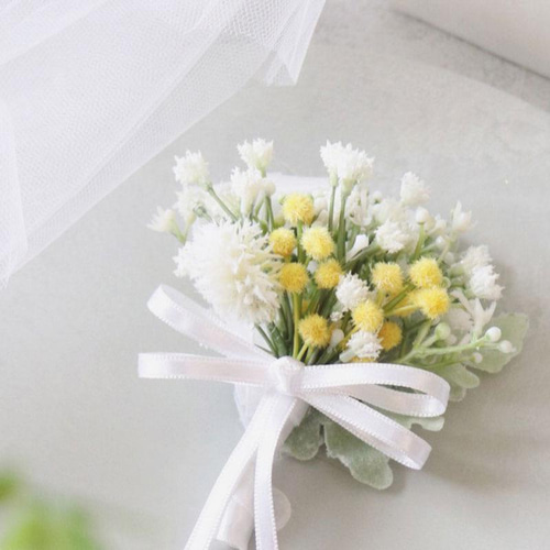 ミモザ＆かすみ草ブーケ コサージュ ✿*:入学式、卒業式、入園式、卒業