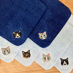 ◇* 猫さん刺繍と晴れやかインディゴブルーの泉州ハンカチタオル♬ 6枚目の画像