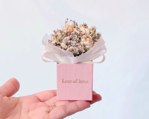 ミニチュアBoxドライブーケ【Pink BOX】 ドライフラワー Lynn flowers