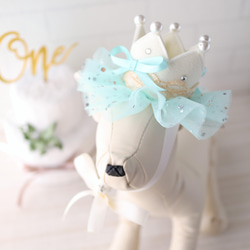 ＜デザインリニューアル！>ふんわりmintチュールの　mini crown 犬用アクセサリー　ペットの記念日に♪ ベビー 7枚目の画像