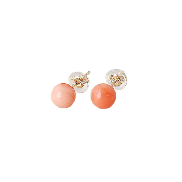 k18金ピアス】 深海ピンク 天然珊瑚 ラウンド 約5.5mm K18金