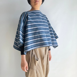 【三河木綿】ショート丈の着物袖プルオーバー 総手縫い -鰹縞 KMPO293 2枚目の画像