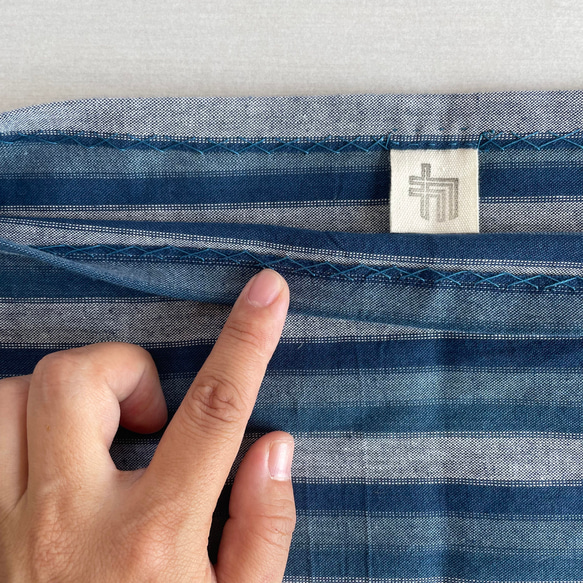 【三河木綿】ショート丈の着物袖プルオーバー 総手縫い -鰹縞 KMPO293 8枚目の画像