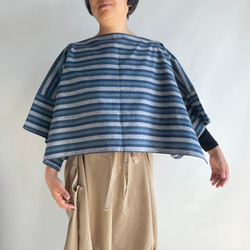 【三河木綿】ショート丈の着物袖プルオーバー 総手縫い -鰹縞 KMPO293 3枚目の画像