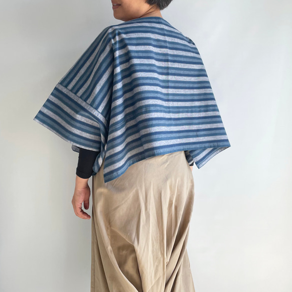 【三河木綿】ショート丈の着物袖プルオーバー 総手縫い -鰹縞 KMPO293 5枚目の画像