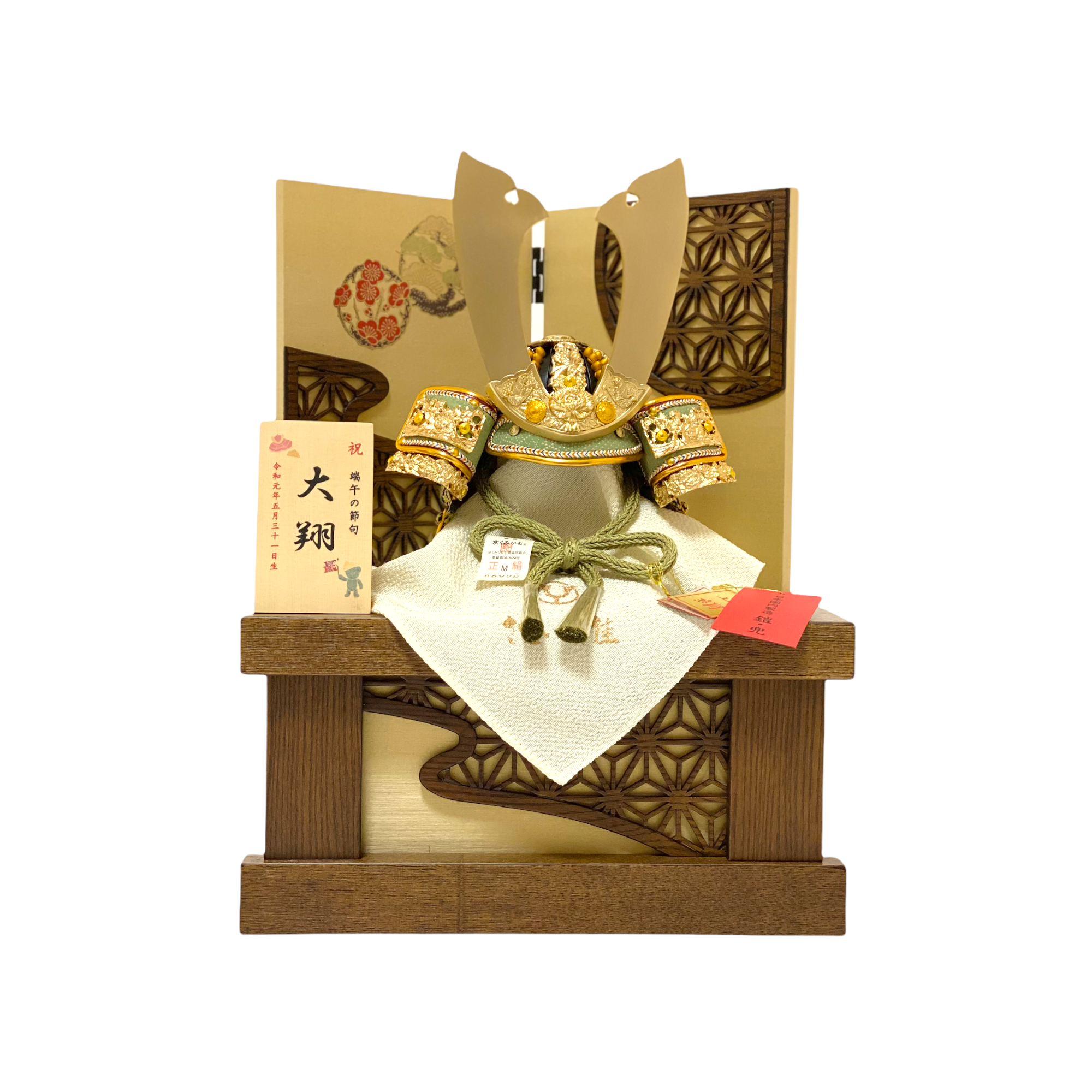 新商品　五月人形　松刀（しょうとう）麻の葉月に雲収納兜飾り