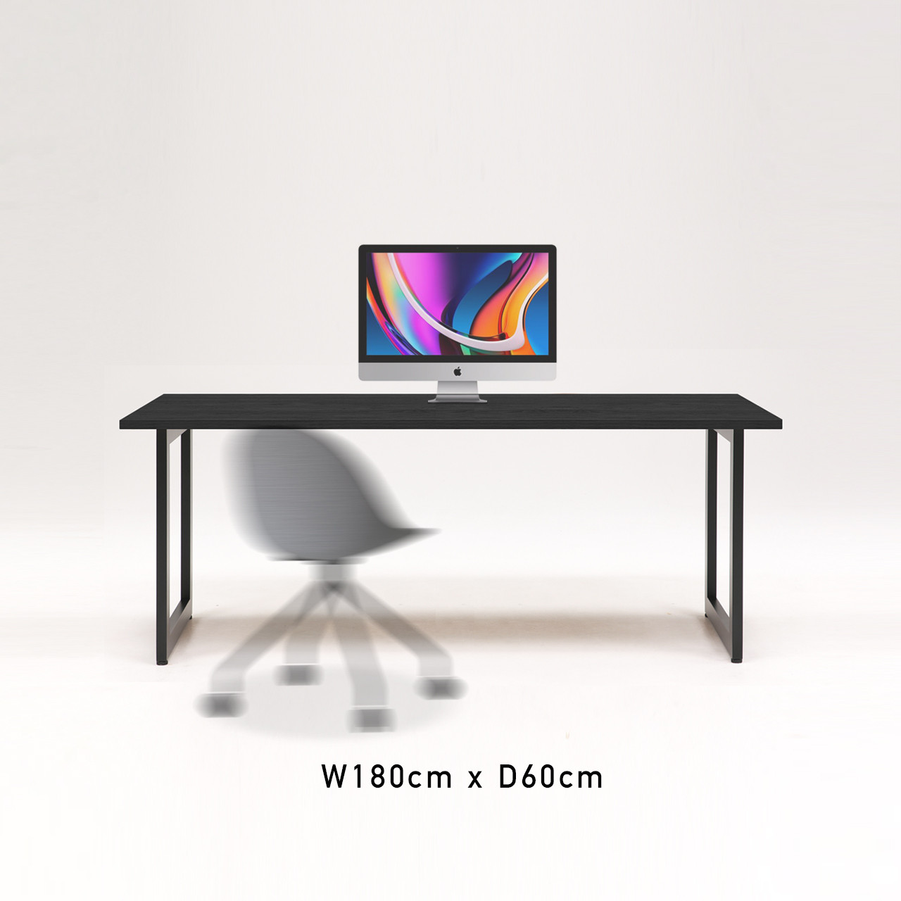 スチール足デスク180cm【オーク突板材/ブラック】[パソコンデスク・学習デスク・家事机・勉強机]