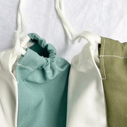 【くすみピンク】ひとりで着れるシンプルなキッズエプロン　子供エプロン　エプロンセット　三角巾　巾着袋 16枚目の画像