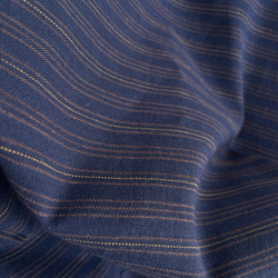 【三河木綿】横づかいの幅広プルオーバー 袖付き -紺に辛子と茶のストライプ  POW227 9枚目の画像
