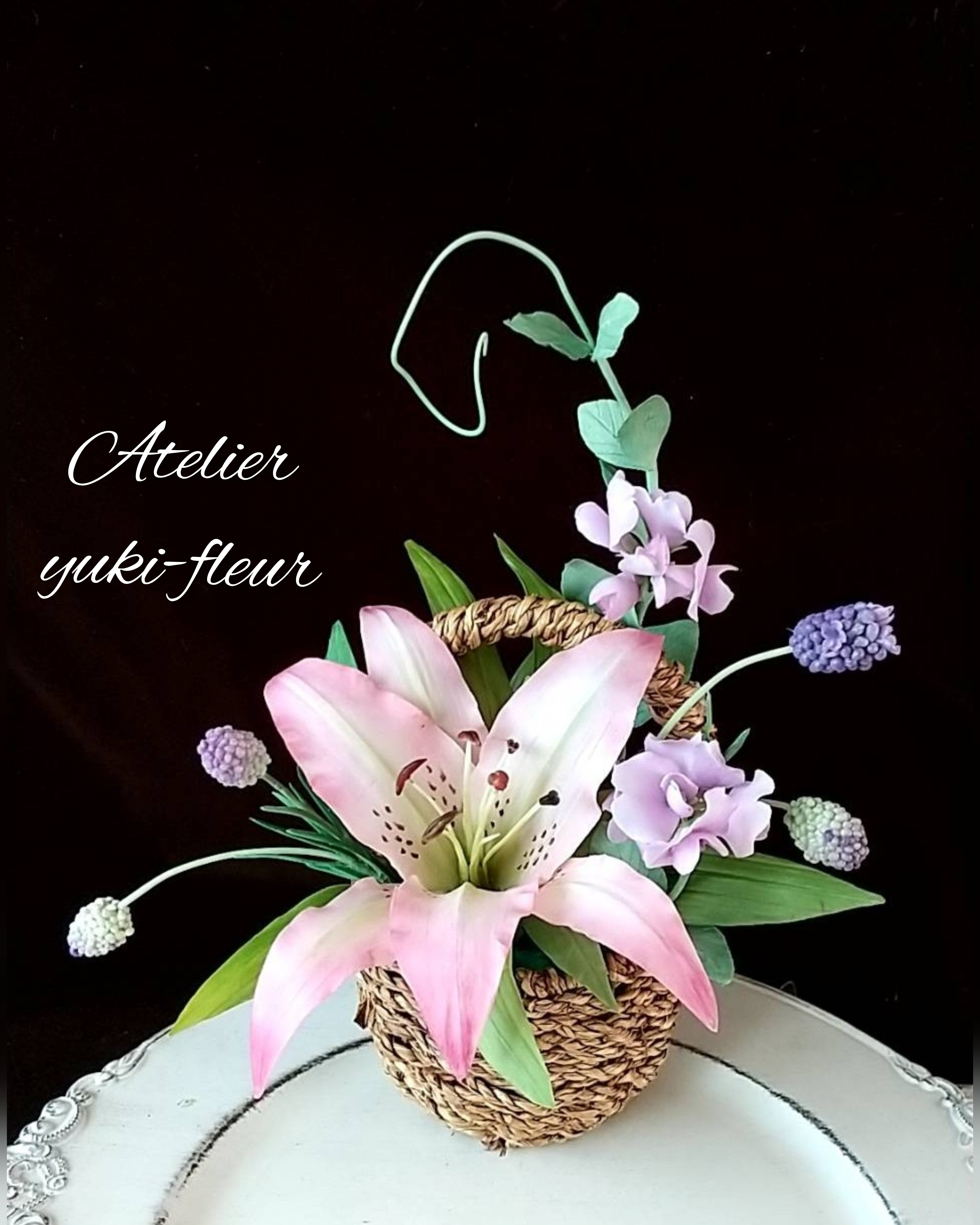 パンフラワー、百合とカラー(樹脂粘土、ハンドメイド) 【公式通販】