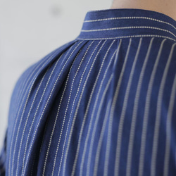 Long Farmers Shirts stripeインディゴ抜染シャンブレーロングファーマーズシャツ 5枚目の画像