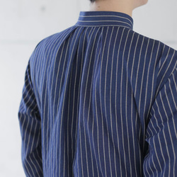 Long Farmers Shirts stripeインディゴ抜染シャンブレーロングファーマーズシャツ 7枚目の画像