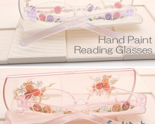 トールペイント 手描き 老眼鏡 かわいい 薔薇 バラ ハンドペイント