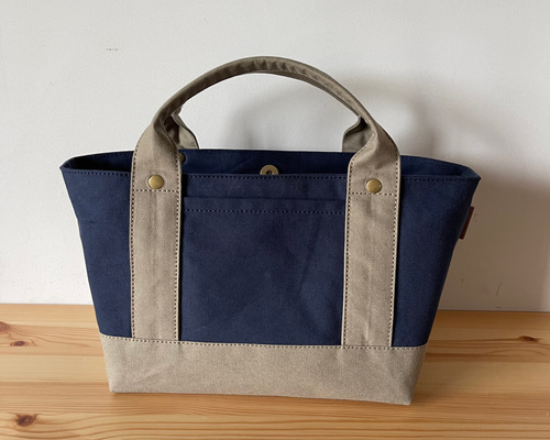受注制作＊ 浜松産帆布【見っけバッグ】［横長トート 紺×グレー