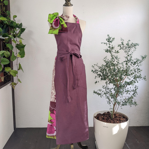 A.Nene✿ エプロン ドレス 国産リネン アフリカンワックス くすみ