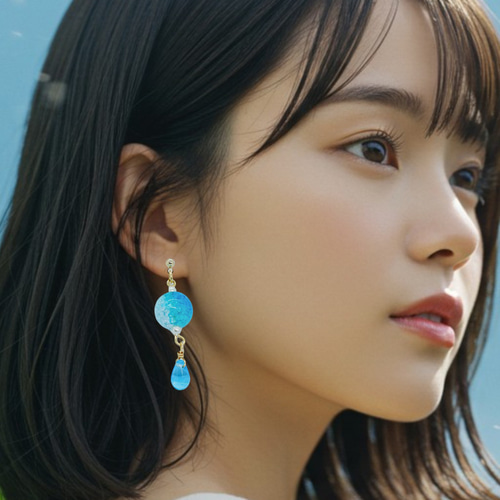 しゅわしゅわブルードロップ イヤリング変更可能 ゴールド金具