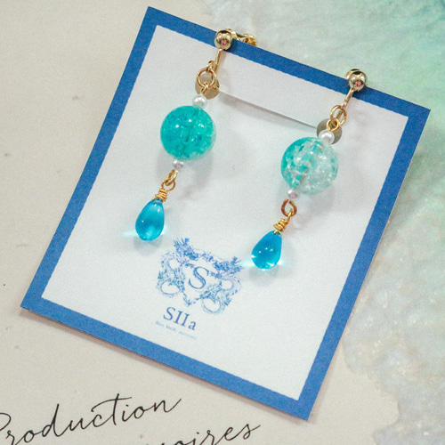 水色系　ビジュー　ピアス　ハンドメイド　イヤリング変更可 ブルー系 ビジュー 雫 ピアス ハンドメイド イヤリング変更可