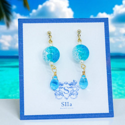 しゅわしゅわブルードロップ イヤリング変更可能 ゴールド金具