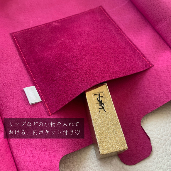 (M) 小さな革のレジブクロ レザーバッグ エコバッグ ミニバッグ レジ袋 ピンク マゼンタ　サブバッグ 8枚目の画像