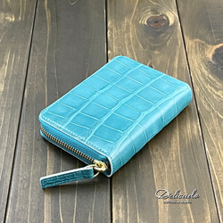 シャイニング クロコダイル 財布 ミント ブルー 1枚目の画像