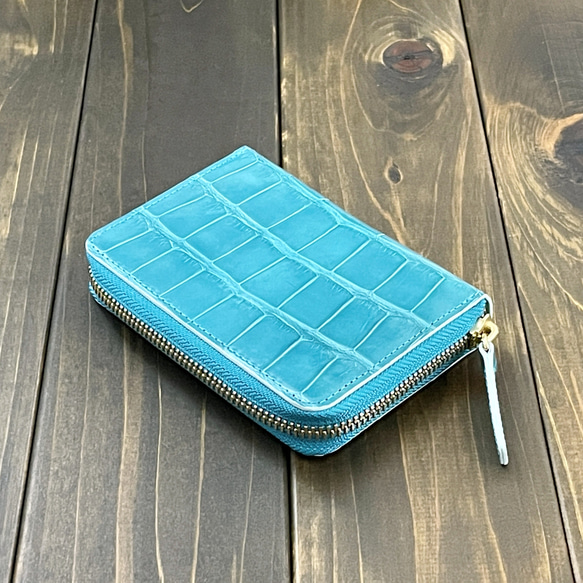 シャイニング クロコダイル 財布 ミント ブルー 2枚目の画像
