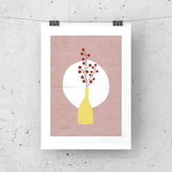 北欧 風 インテリア アートポスター【 花瓶と野ばらの実。】あずき色  :/032/ モダン 植物 花 シンプル 8枚目の画像