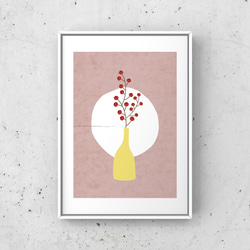 北欧 風 インテリア アートポスター【 花瓶と野ばらの実。】あずき色  :/032/ モダン 植物 花 シンプル 2枚目の画像