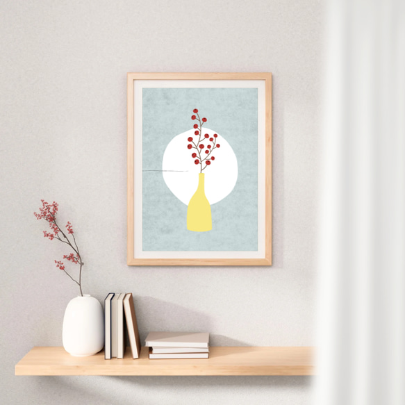 北欧 風 インテリア アートポスター【 花瓶と野ばらの実。】ブルー :/033/ 和 モダン 植物 花 シンプル 6枚目の画像