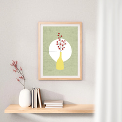 北欧 風 インテリア アートポスター【 花瓶と野ばらの実。】グリーン :/034/ 和 モダン 植物 花 シンプル 5枚目の画像