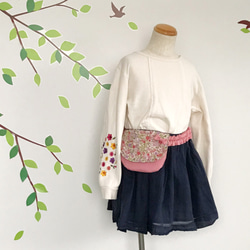 撥水ナイロン【ウエストゴム】花柄の移動ポケット（ピンク）女の子 11枚目の画像