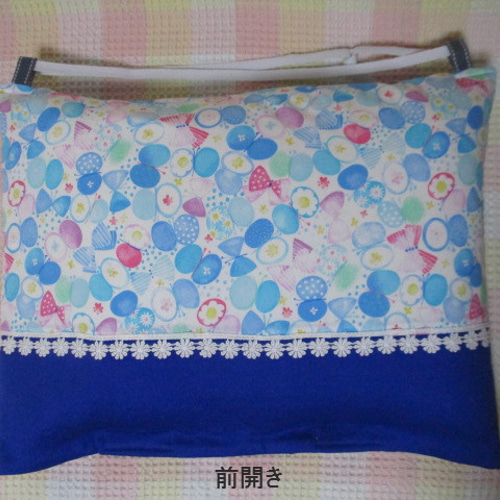 長方形45cm♪水色リボン蝶 & コバルトブルー 裏キルティング 座布団