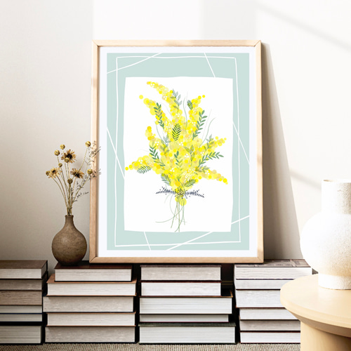 ミモザ インテリア アート ポスター【ミモザのブーケ】ブルー :/035