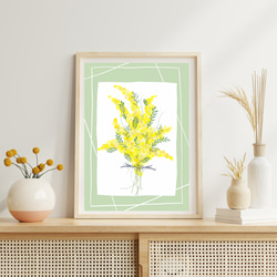 ミモザ インテリア アート ポスター【ミモザのブーケ】グリーン :/036