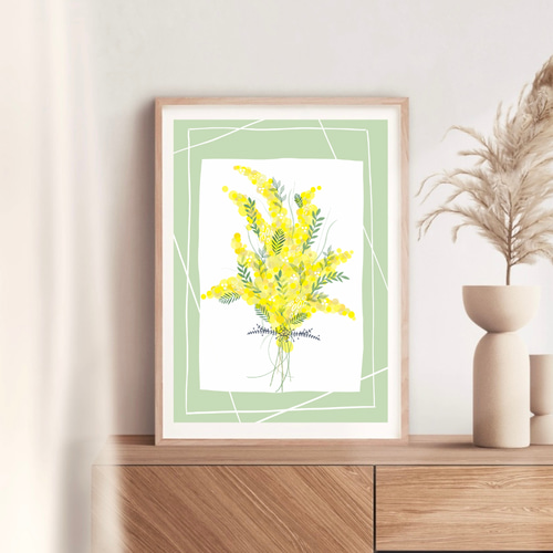 ミモザ インテリア アート ポスター【ミモザのブーケ】グリーン :/036