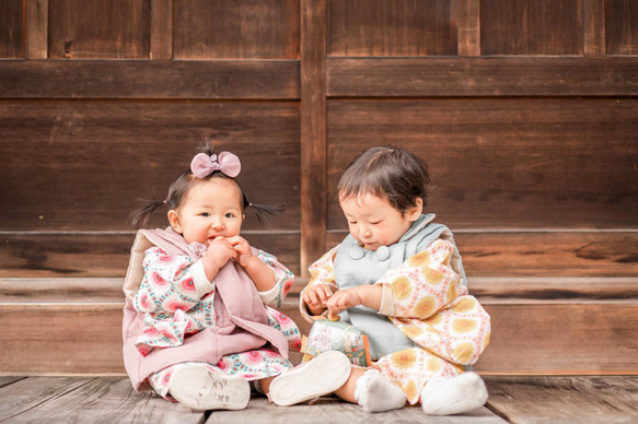 手縫いの子供着物antico＆トリプルガーゼ被布セット（単品よりも2,500円お得♪） 1枚目の画像