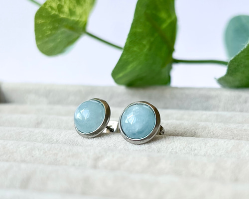 アクアマリン×シルバー シンプルカボションピアス ピアス（スタッド