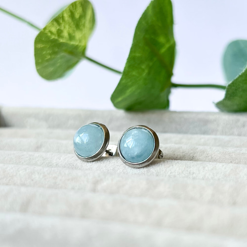 アクアマリン×シルバー シンプルカボションピアス ピアス（スタッド