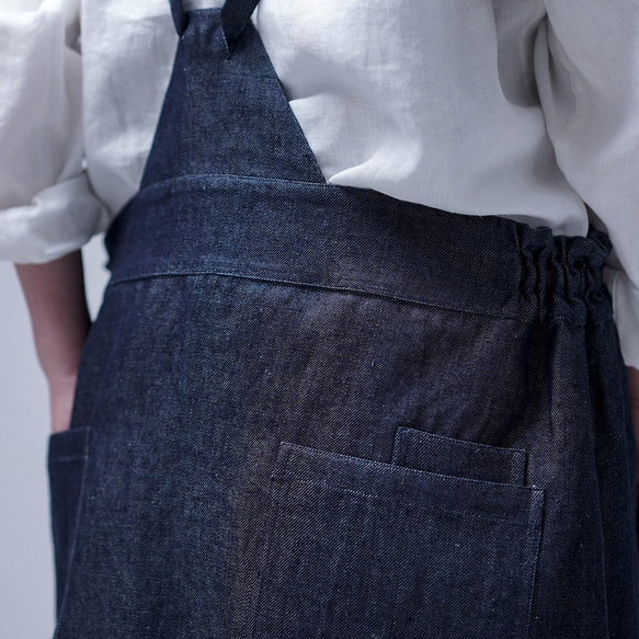 [wafu] Atsushi Okayama Linen Denim Tablier 工作圍裙 Dark Indigo a037 第10張的照片